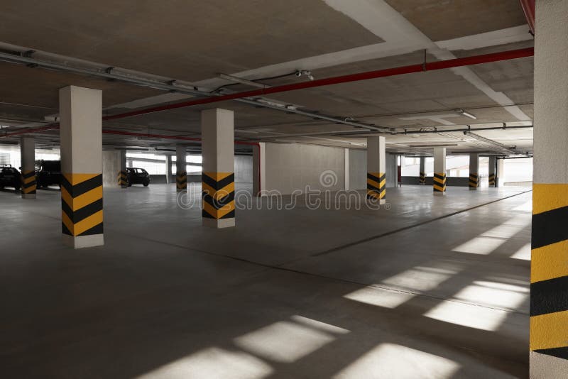Open Parking Garage with Cars on Sunny Day Stock Image Image of