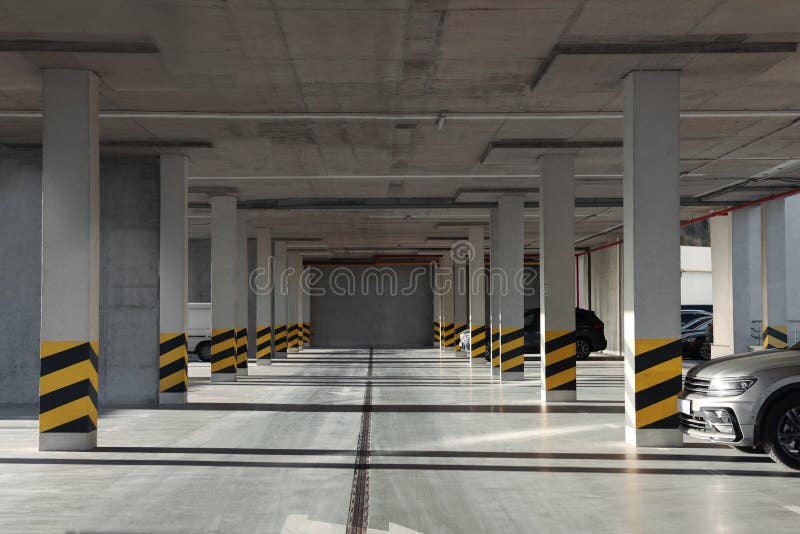 Open Car Parking Garage with Marking Lines Stock Photo Image of grey