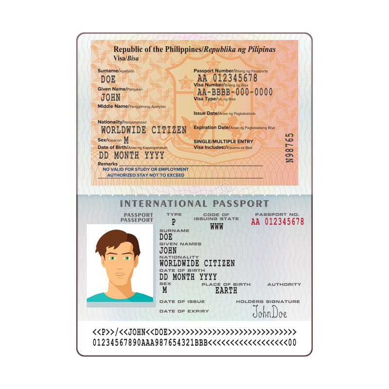 Open Philippines International Passport Visa Sticker Template in Flat