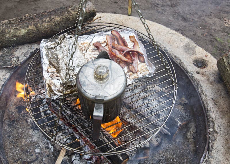 Metal Coffee Maker on an Open Fire in Nature. Making Coffee Stock Image -  Image of background, barista: 183031503