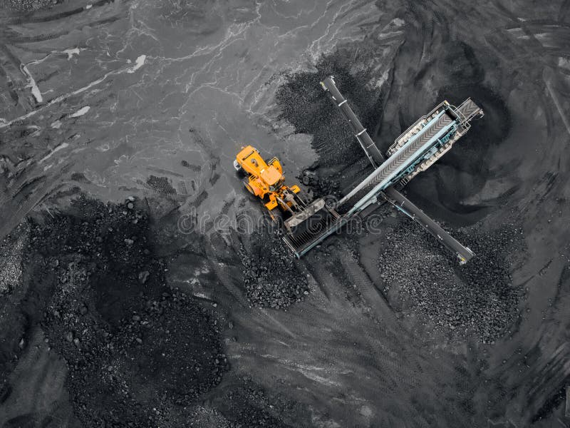 Open pit mine, extractive industry for coal, top view aerial