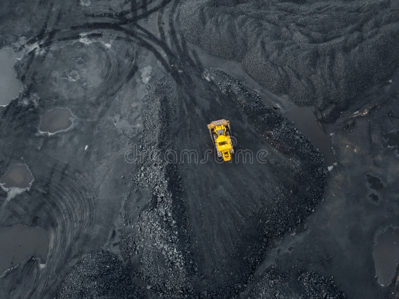 Open pit mine, extractive industry for coal, top view aerial