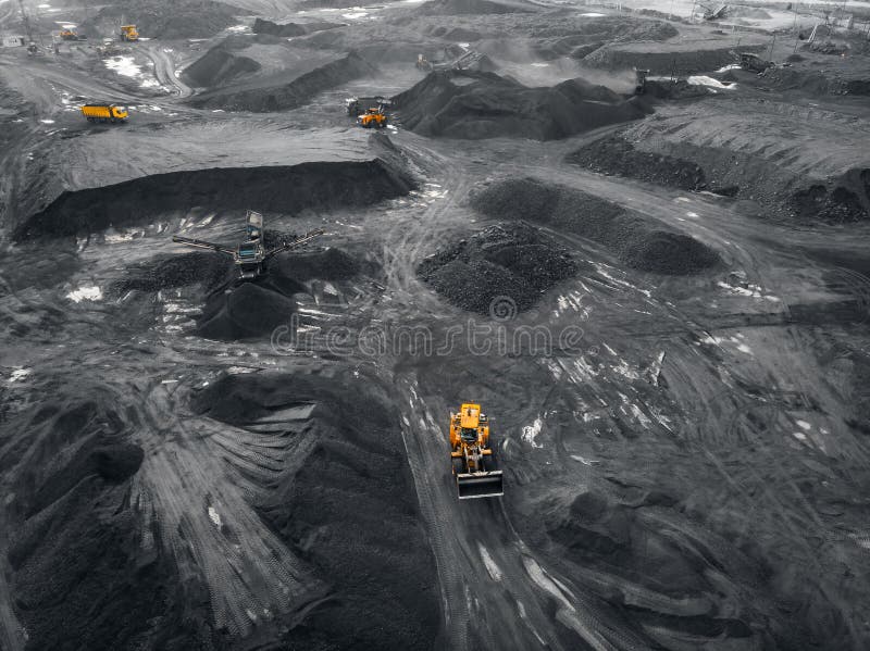 Open pit mine, extractive industry for coal, top view aerial