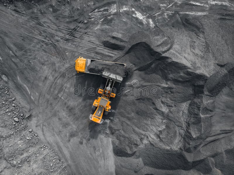 Open pit mine, extractive industry for coal, top view aerial