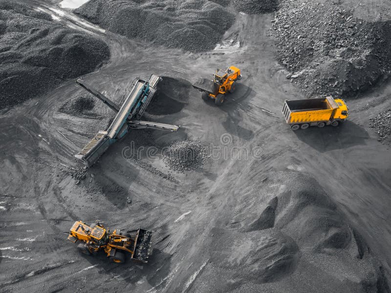 Open pit mine, extractive industry for coal, top view aerial