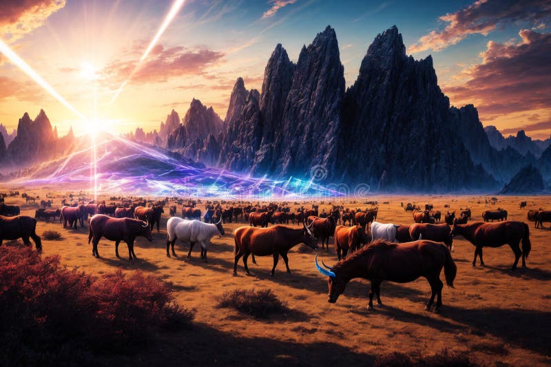 The open plains of Gemterra are graced by herds of Crystalhorns, creatures with translucent horns that refract light in dazzling displays. made with generative ai. The open plains of Gemterra are graced by herds of Crystalhorns, creatures with translucent horns that refract light in dazzling displays. made with generative ai