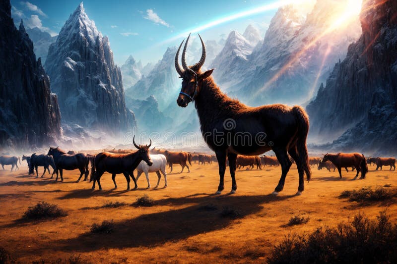 The open plains of Gemterra are graced by herds of Crystalhorns, creatures with translucent horns that refract light in dazzling displays. made with generative ai. The open plains of Gemterra are graced by herds of Crystalhorns, creatures with translucent horns that refract light in dazzling displays. made with generative ai