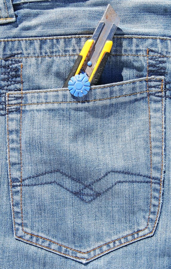 Pocket Knife In Jeans Pocket Stock Image - Image of fabric, detail: 643899