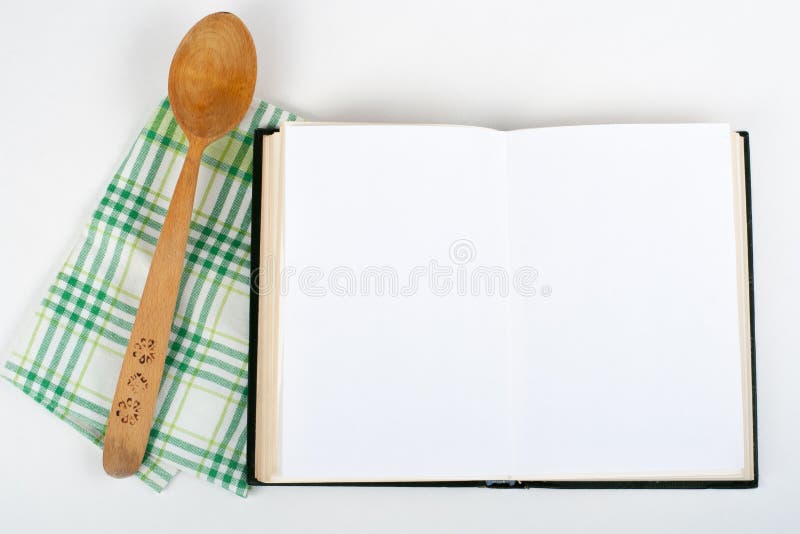 Open receptenboek op witte achtergrond stock afbeeldingen Open receptenboek op witte achtergrond stock afbeeldingen