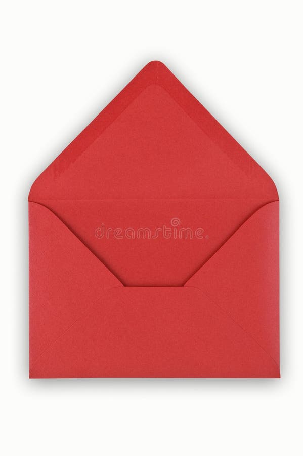 Open red envelope on white background.