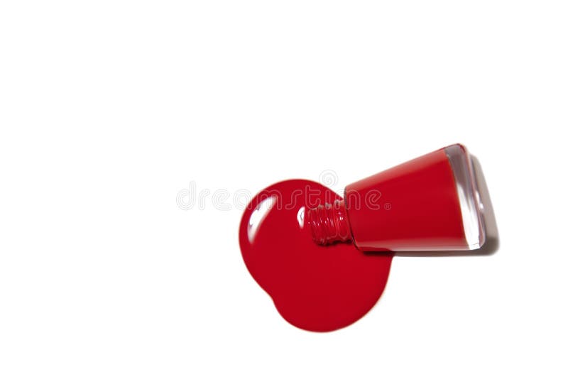 Open Red Nail Polish Bottle Isolated on White Background. Red Nail
