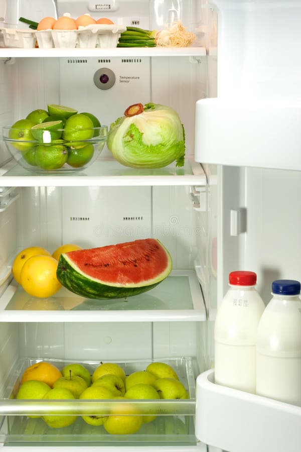 Open refrigerator stock photo. Image of fridge, fruit 17910606