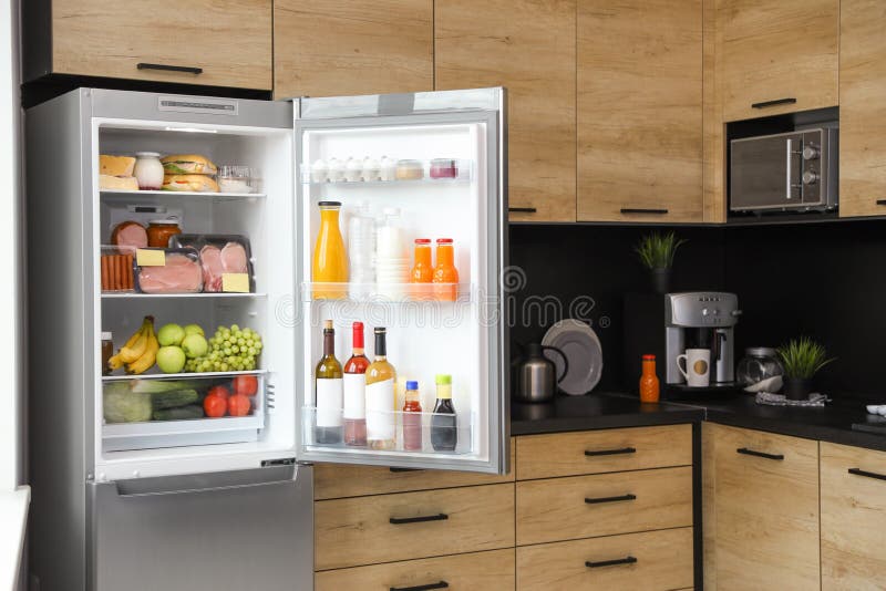 Open refrigerator full of products