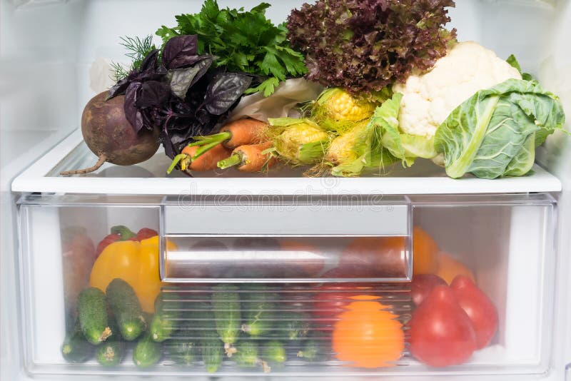 Open Refrigerator With Stocked Food Products Stock Image Image of