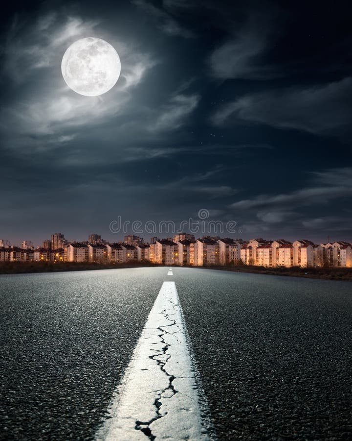 Open Road. Entry Into The City Stock Photo - Image of dark, highway