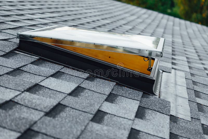 Open Roof Window on Shingles Flat Polymeric Rooftiles Stock Image Image of construction, tile