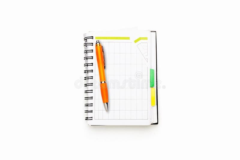 Open schedule with ring binder and orange ball pen