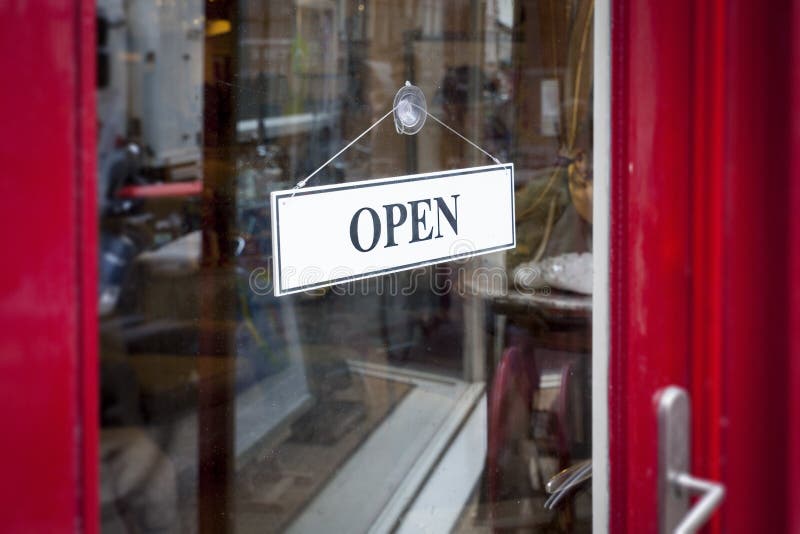 An open sign at the shop door royalty free stock photos