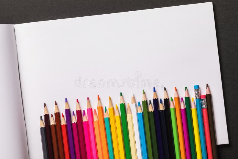 Sketchbook and Colored Pencils. Stock Image Image of closeup, paper
