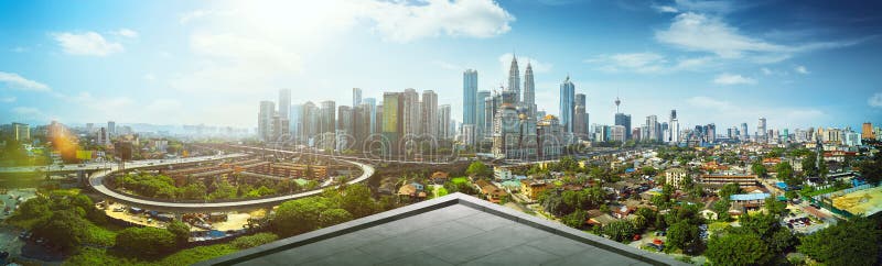 Open space balcony with Kuala Lumpur cityscape skyline view