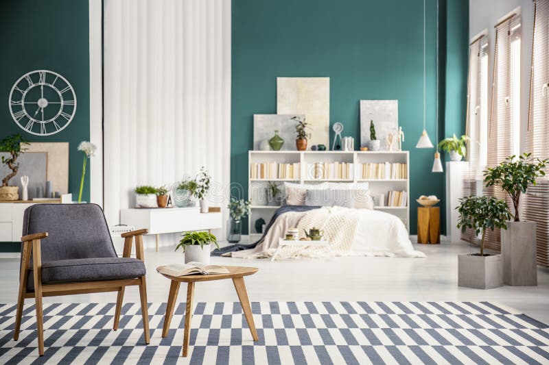 Open space interior with armchair stock photos Open space interior with armchair stock photos