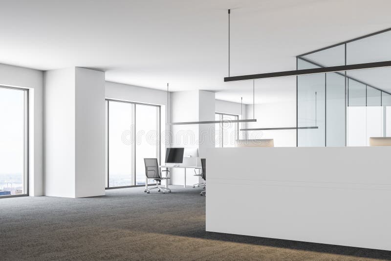 Open Space Office With A White Reception Desk Side Stock