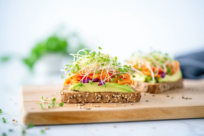 Open Sprouted Grain Bread Sandwich with Sprouts Stock Image Image of