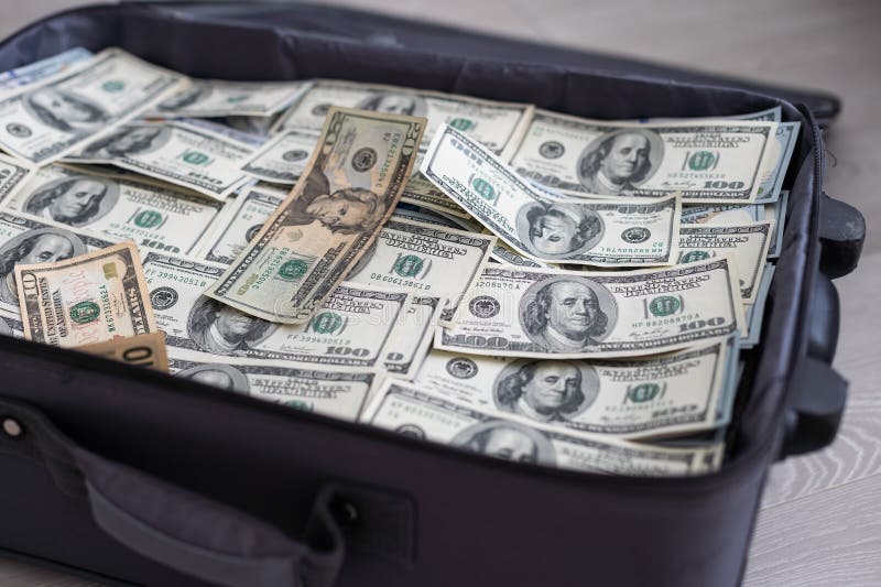 Open Suitcase with One Million Dollars Bills Stacks Stock Photo Image