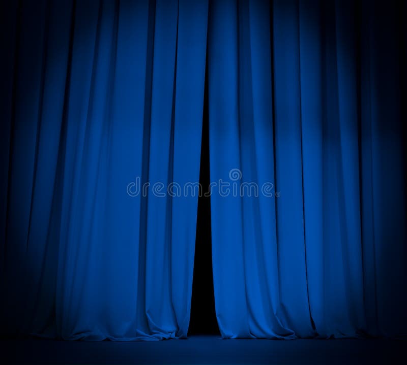 Open Theater Stage Blue Curtain With Spotlight Royalty Free Stock