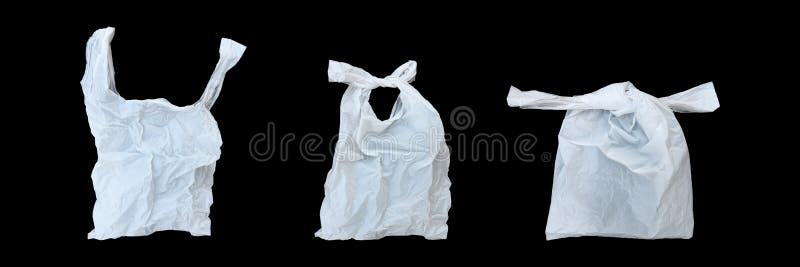 Open,tie and close white plastic bag isolated on black stock photography