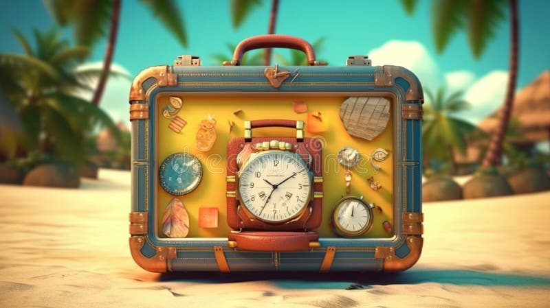 Open travel suitcase with exotic destination inside Generative AI vector illustration