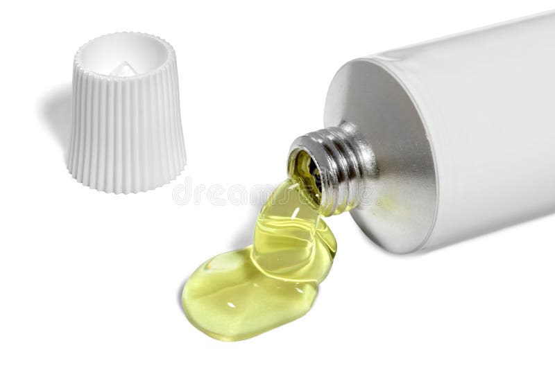 Cream, Yellow Tube of Ointment on a White Background. View from Above