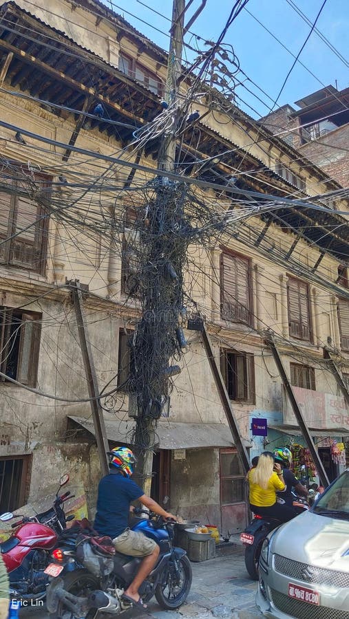 Unmanaged Wire System in Kathmandu, Nepal. Editorial Photography