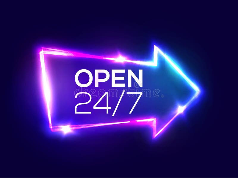 Open 24 7 Uren 3d Retro Lichte Wijzer van de Barpijl stock illustratie Open 24 7 Uren 3d Retro Lichte Wijzer van de Barpijl stock illustratie