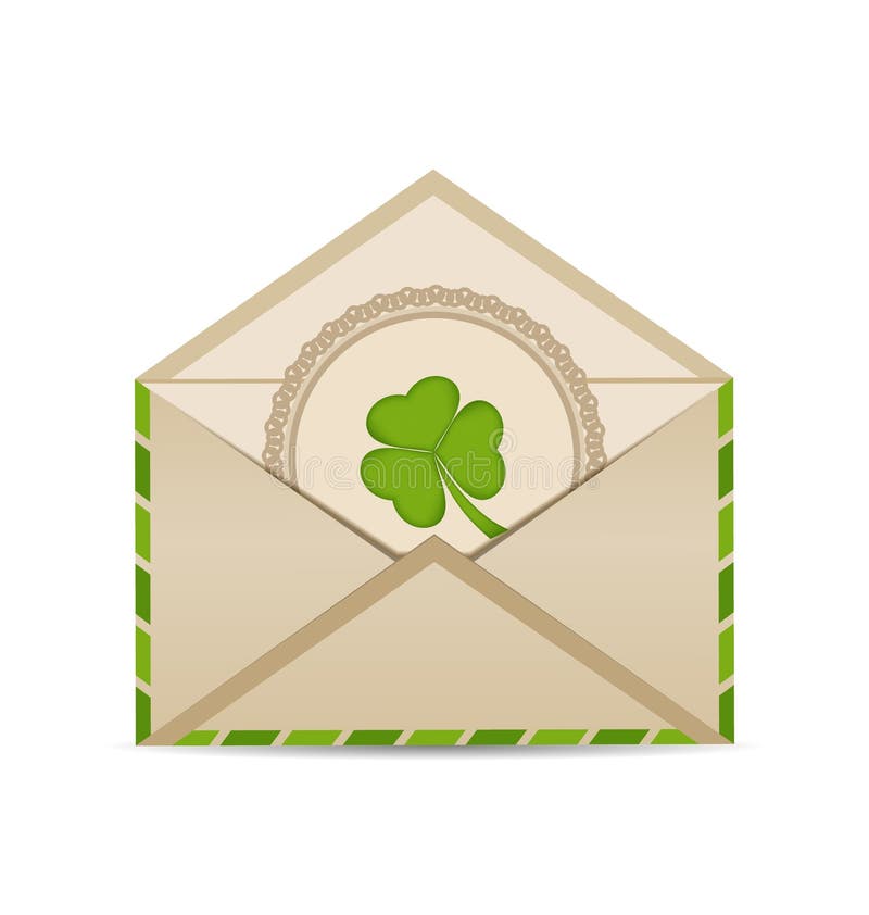 Open vintage envelope with clover on white background f royalty free illustration