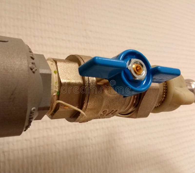 Open Water Pipe. Copper Wire. with Blue Pin Stock Image Image of