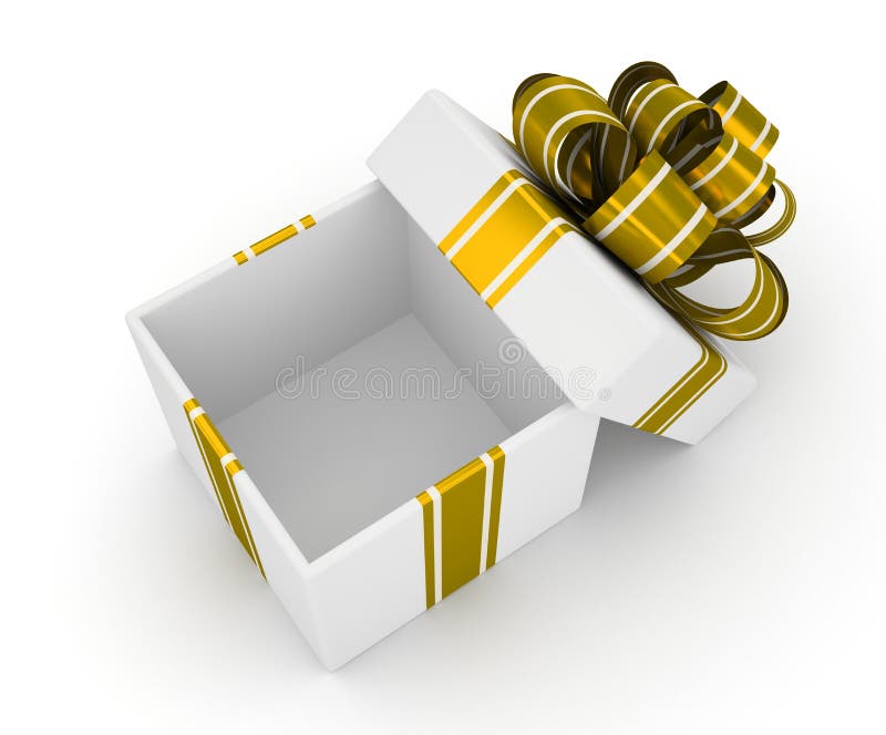 Open White Gift Box with Gold Bow Isolated on White Background 3 Stock