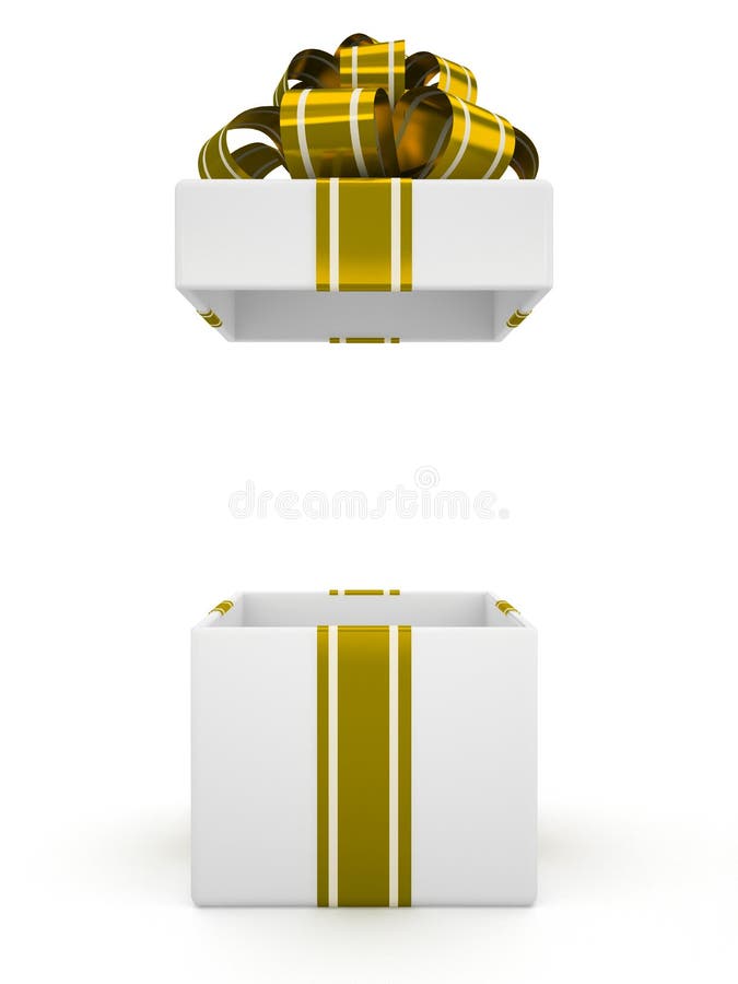 Open white gift box with gold bow isolated on white background 6