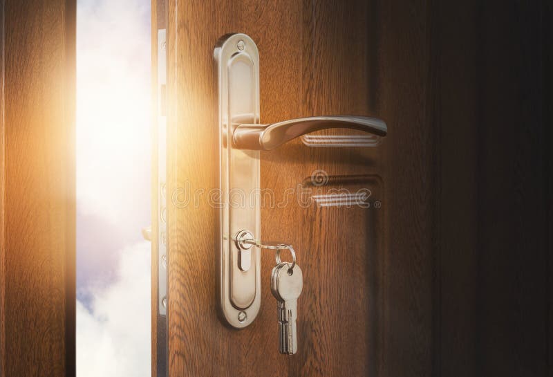 Open Wooden Doors with Sky Background Stock Photo - Image of design,  freedom: 112391080