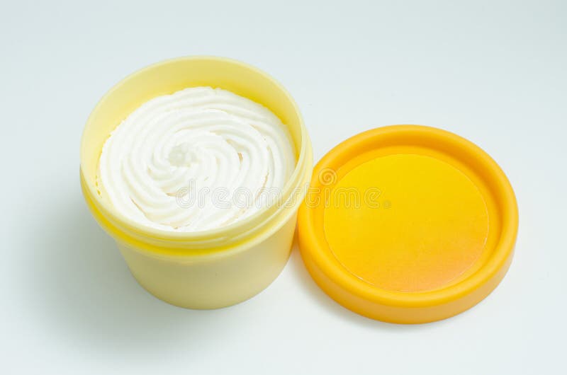 Download Open Yellow Cream Jar With White Lotion On White Background Stock Image Image Of Cosmetics Body 109775279 Yellowimages Mockups