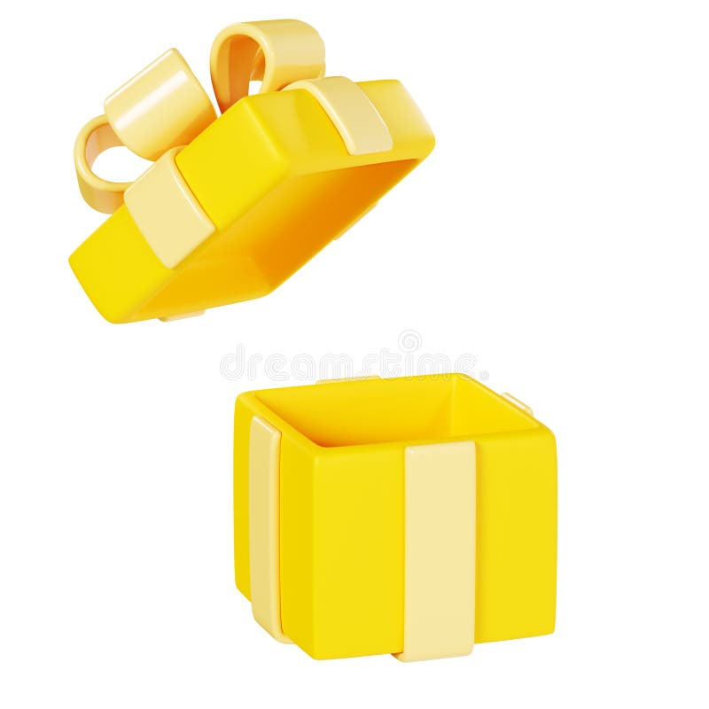 Open yellow gift box 3d render illustration