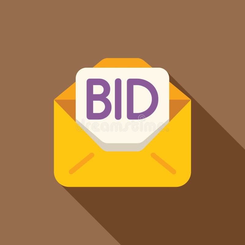 Open yellow mail envelope containing bid offering vector illustration
