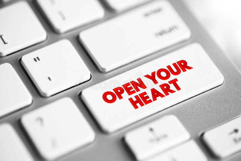 Open Your Heart Text Button on Keyboard, Concept Background Stock Photo