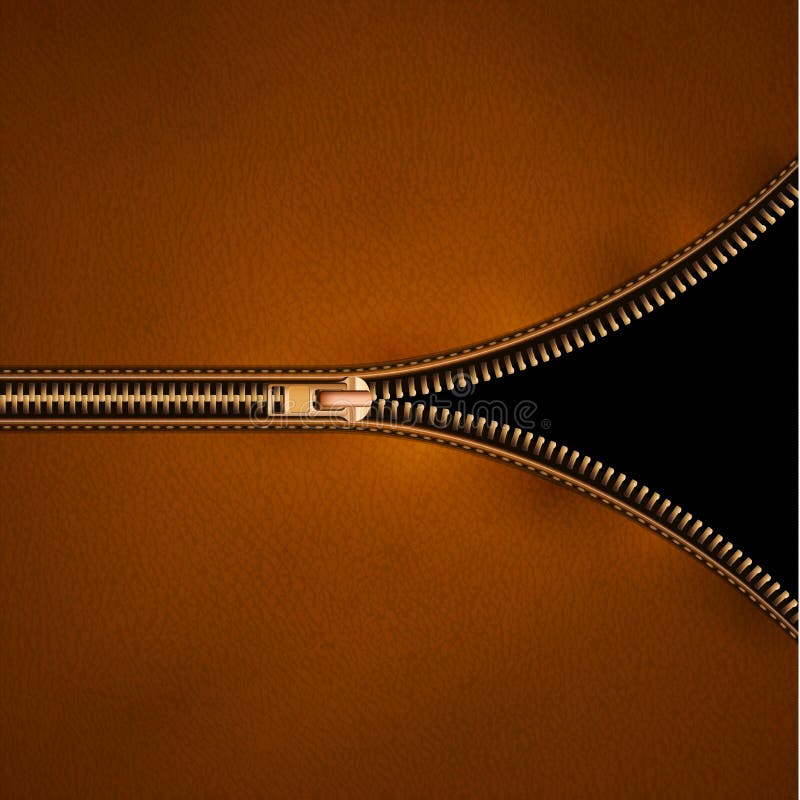 Open Zipper on Leather Background Stock Vector Illustration of emblem