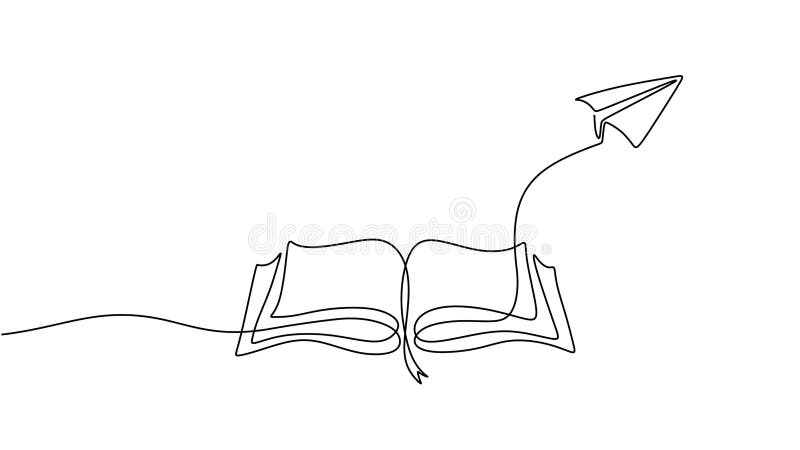 One Continuous Line Book Drawing Modern Outline Doodle Open Book