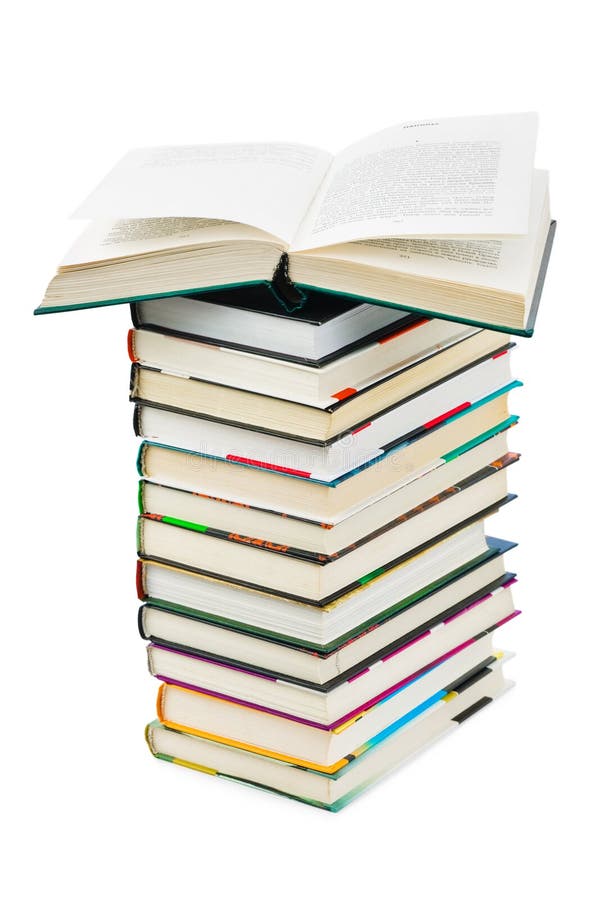 Opened book on stack