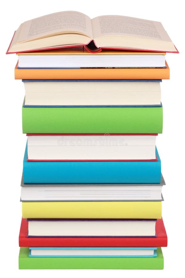 Opened book on a stack of books