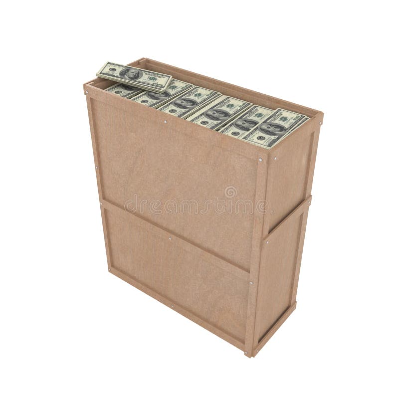 Opened box with many dollars royalty free illustration
