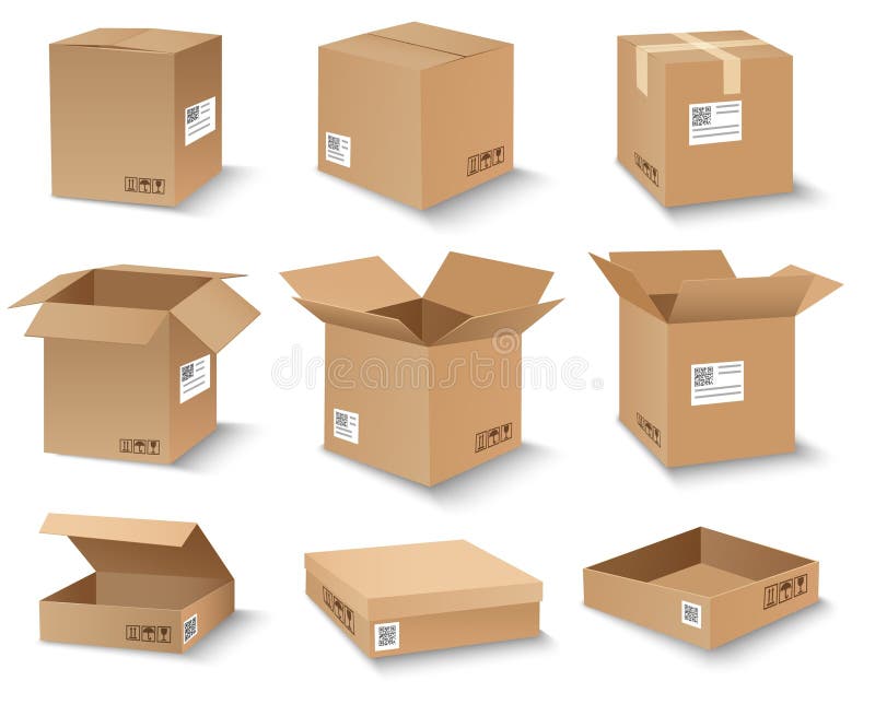 Opened and closed carton box stock illustration