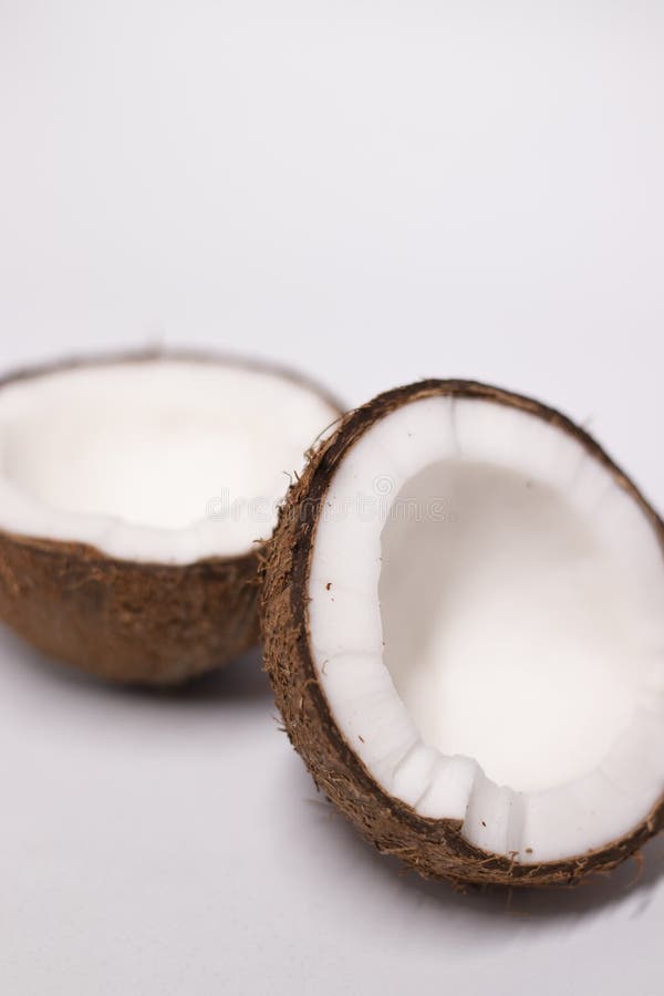 Opened Coconut Isolated on White Background. Tropical Fruit, Nut Stock